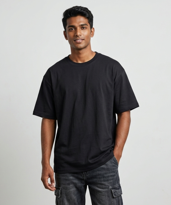 Quirky Crew Essential Solid BLACK Oversized Streetwear Tee