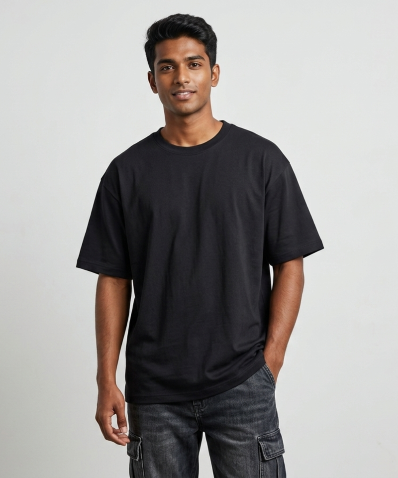 Quirky Crew Essential Solid BLACK Oversized Streetwear Tee