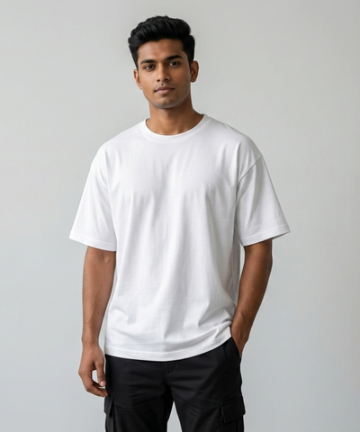 Quirky Crew Essential Oversized SOLID WHITE Streetwear Tee