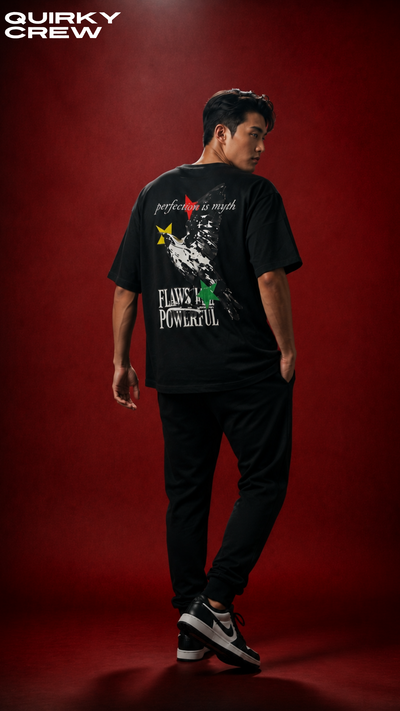 Quirky Crew “Flaws Are Powerful” Back Print Tee – Unisex Oversized Graphic T-Shirt