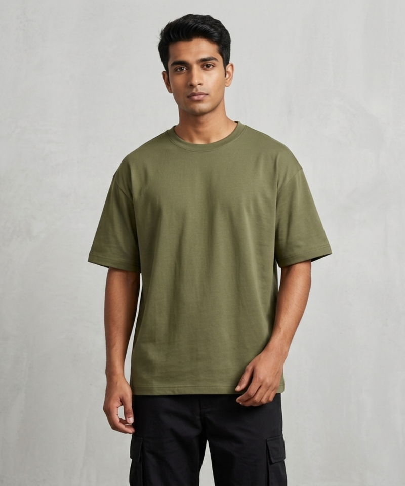 Quirky Crew Essential Oversized Solid Green Streetwear Tee