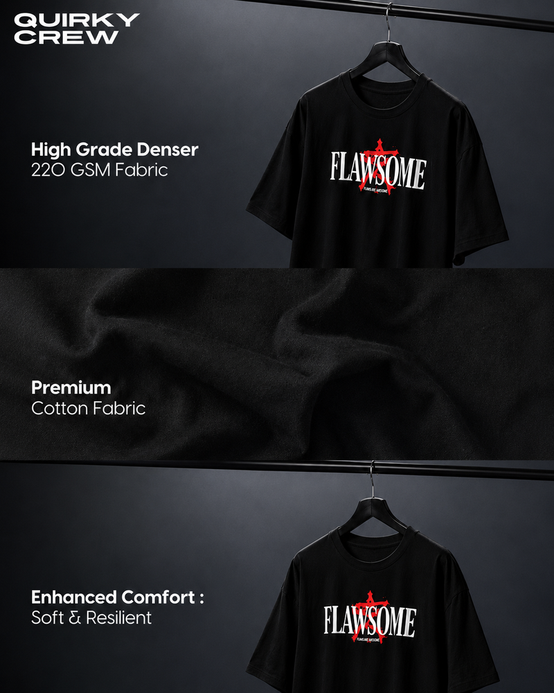 Quirky Crew “Flaws Are Powerful” Back Print Tee – Unisex Oversized Graphic T-Shirt