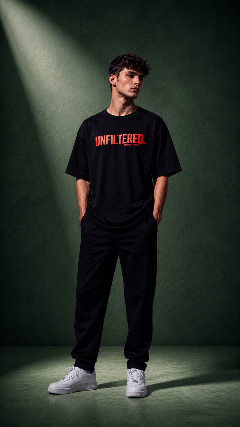 Quirky Crew “Unfiltered” Graphic Tee – Unisex Oversized Streetwear T-Shirt