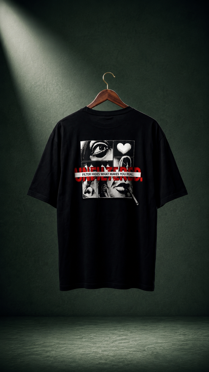Quirky Crew “Unfiltered” Graphic Tee – Unisex Oversized Streetwear T-Shirt