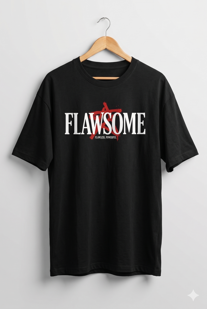 Quirky Crew “Flawsome” Graphic Tee – Unisex Oversized Streetwear T-Shirt