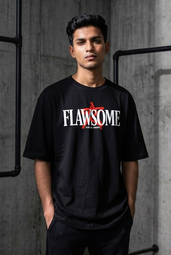 Quirky Crew “Flawsome” Graphic Tee – Unisex Oversized Streetwear T-Shirt